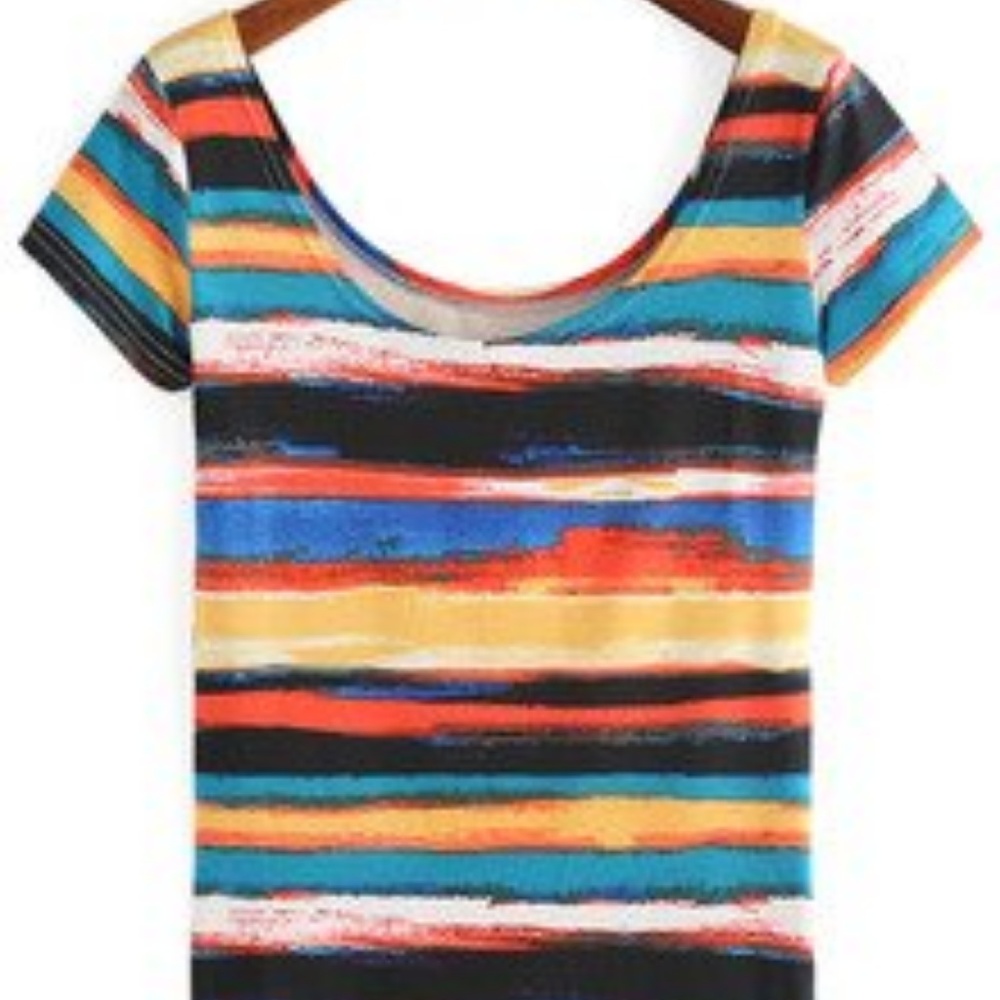 Stripe short sleeve scoop neck top NWT!